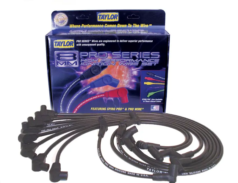 Taylor Cable Spiro-Pro Ignition Wire Set – 8Mm Spiral-Wound, 90° Boots, Black Silicone Jacket (Model 74036) 1